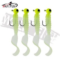 텃밭 관리기 농업용관리기 도보 물고기 4PCS 3.5g 지그 후크 6cm 소프트 테일 루어 미끼 웜 구더기 실리카, 07 Glow