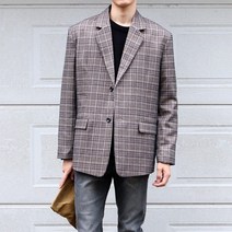 바젤 국내생산으로 퀄리티좋은 트렌디한오버핏체크자켓코디