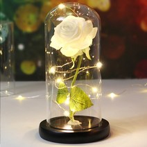 화병 도자기 유리 돌 6색 아름다움과 야수는 유리 돔에 발렌타인 선물 LED 로즈 램프 크리스마스, 31 black base white