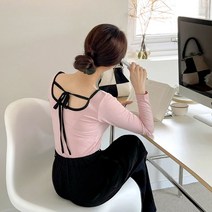 코코블랑 백리본 배색 긴팔 티셔츠
