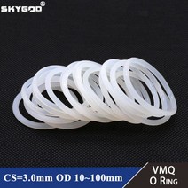기계 부속 자재 베어링 스쿠류 커넥터 볼 밸브 샤프트 VMQ-O 링 개스킷 CS 3mm OD 10 ~ 100mm 방수 와셔 실리콘 고무 절연 원형 O 모양 씰 화이트 식품 등급, OD 39mm ID 33mm_10Pcs | CS 3mm