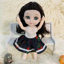 무속성 솜 아이돌인형 옷 장식 악세사리 소품 관절인형 bjd 13cm 13 움직일 수있는 관절 귀여운 얼굴과 파란색 녹색 눈 짙은 갈색 머리 신발 소녀를위한 미니 diy 장난감, 파란 눈 어두운 b