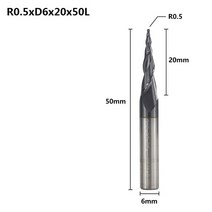 정밀 밀링 커터 가공 XCAN 솔리드 카바이드 볼 코 테이퍼 엔드 밀 2 플루트 조각 라우터 비트 HRC55 CNC 목재, 14 R0.5x20xD6x50