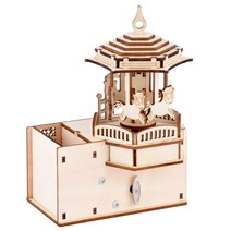 조립 움직이는 자장가 크리스마스 우드 수동 제작 하우스 뮤직박스 만들기 diy 연필꽂이 회전목마 오르골