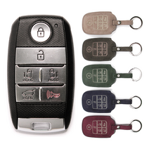 [SEMI셀렉티드 기아B] 올뉴카니발 키케이스 6버튼 가죽 키홀더 스마트키 차키 홀더 커버, 카키 Khaki