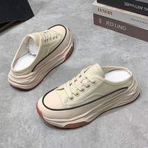 블로퍼 뮬 슬리퍼 실내화 뮬운동화 여성용 슬리퍼 하프 새로운 스타일 머핀 레이스업 여성 캐주얼 캔버스 2022 봄 가을 패션 바오투