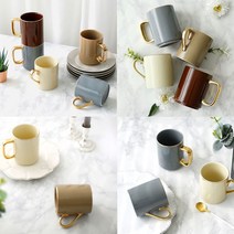 (비단꽃길) 예쁜 골드 머그잔 도자기 머그컵 커피잔 물컵 카페 사무실 신혼부부선물, 에크렌 골드 롱머그 350ml, 그레이블루