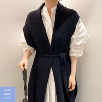 루즈핏 퍼프소매 셔츠형 원피스 브이넥 스트랩 조끼 롱 니트 베스트