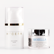 기초 화장품 2종 세트 하이세라 히알루론산 에센스 세럼 50ml 앰플 모엘라 탄력 영양 보습 달팽이크림 50ml, 에센스 크림 세트