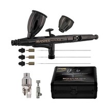 Master Airbrush 마스터 프로 플러스 얼티밋 에어브러쉬 세트 모델 120 - 엘리트 레벨 스프레이 성능 듀얼 액션 중력 피드 키트 0.2 0.3 0.5mm 컵 2개 필터, .2mm/.3mm/.5mm