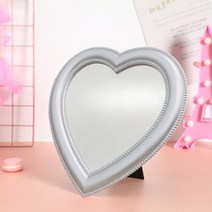 히든템 하트거울 핑크 하트 탁상 화장대 거울, 실버