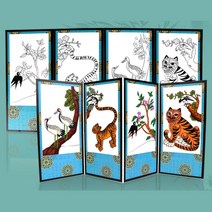 어린이집 초등 민화 동물 사군자 컬러링 병풍 만들기 세트 4인 엄마표 유아 미술재료 재료, 3.쉬운 도안 (사군자)