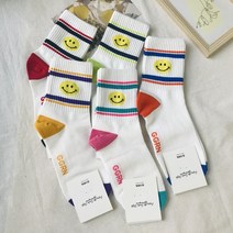 (5켤레세트)여성용 예쁜 귀여운 패션 스마일 학생 여자 중목 흰양말
