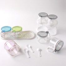 유리 주방 스푼 가루 양념통 양념병 조미료통, 02 글라스 4P 양념통