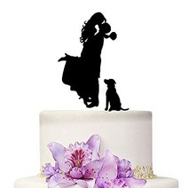 YAMI COCU Wedding Cake Toppers Bride and Groom With Dog Animal Rustic Wedding Party Engagement Decor, 1