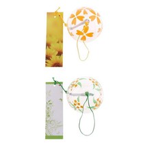 2pcs 수제 일본 유리 매달려 바람 종소리 로맨틱 꽃 작은 종 펜던트 실내 야외 홈 주방 장식 선물, 옐로우+그린