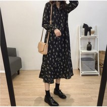 블랙플라워 루즈핏 긴팔셔츠 롱원피스 결혼식봄코디