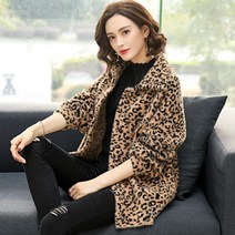 라오농 레오파드 가을 겨울 여성 가디건 가오리핏 밍크 기모 도톰 보온 루즈핏 니트 쇼트 코트+d2509LL 호피무늬