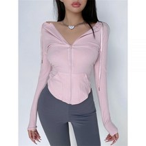 WO남성GAGA 슬림 긴팔 탑 스키니 숏 지퍼 후드 가디건 운동복 B7H4 가을 여성 2021