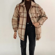 루시 울20% 루즈핏 투포켓 체크 셔츠 자켓