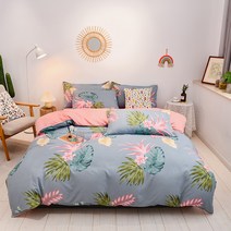 두꺼운 면 샌딩 4 피스 세트 단순한면 침대 시트 퀼트 커버