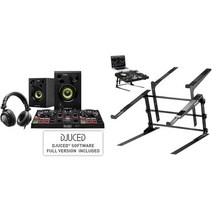 HERCULES DJ 학습 키트 및 Pyle 휴대용 듀얼 노트북 스탠드, 키트 + 스탠드