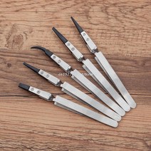 공구세트 공업 산업 가정용 5Pcs 정밀 세라믹 역방향 족집게 스테인레스 스틸 곡선/플랫, 02 Black