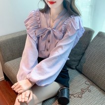 봄 여성 간절기 매력적인 기본핏 귀여운스타일 러블리 리본블라우스