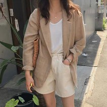 여성 블랙 퍼프 레터링자켓내추럴 린넨 루즈핏 자켓 마자켓 여름자켓 캐주얼자켓