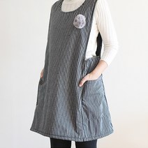 퍼방울 스트라이프 누비 겨울 원피스형 앞치마, 단품