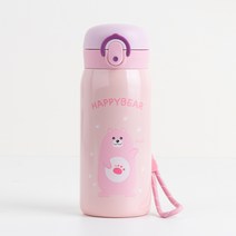 미니 어린이 보온병 물병 보냉 텀블러 손목스트랩, 핑크, 350ml (해피베어)
