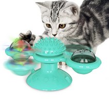 Cat Puzzle Windmill Toys Cat Whirling Turntable with Brush Cat Interactive Game Toys Windmill Kitten, 02 blue