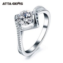 ATTAGEMS-925 스털링 실버 모이사나이트 반지 라운드 컷 1.0CT VVS D 컬러 통과 다이아몬드 테스트 여성용 우아한