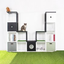 큐빅스 고양이 책장 대형 캣타워 가로 5단 V5-3T, all블랙/화이트