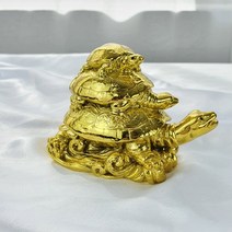 가족의 끈끈함을 상징하는 황금 거북이 세식구 풍수 개운템 조각상