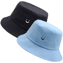 CZZSTANCE 남성용 스마일 페이스 버킷 모자 여름 여행 해변 햇빛 차단 자수 야외 캡 남성 여성용 2팩 블랙화이트 가성비 추천 미국직구, 2pack Black/Sky Blue