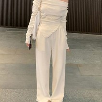 그녀의 신발 심플 오프숄더 캐주얼 긴팔탑 허리밴딩 롱팬츠SET