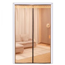 SKANDSALO 출입구 붙이는 모기장 방충망 방 문 창문 자석 자동 방충 커튼 문발 바란스 부착, 120x220+커피테두리+세로줄무늬커피샤