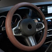 쌍용 뉴카이런 고급 원단 가죽 핸들 커버 3종중택 스티어링 휠, 브라운