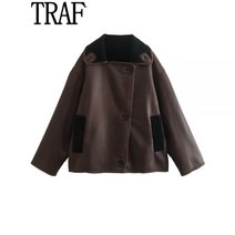 가죽코트 울 무스탕 여성롱 플리스 자켓 브라운 겨울 여성 코트 매우 긴 소매 헤비 스트리트웨어 가을