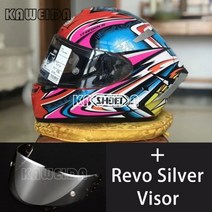쇼에이 헬멧 풀페이스 반모 X14 X-14 2019 레드 카토 다이지로 TC-1 전체 얼굴 레이싱 오토바이 Casco 드 Motocicleta, L, Revo Silver Visor