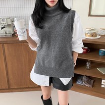 셀러허브(잡화) 여자 하이넥 터틀 폴라 울니트 루즈핏 무지 조끼