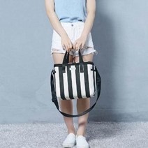 스트라이프 보온보냉가방 크로스끈 L라지, L화이트블랙