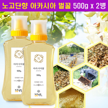 지리산 노고단향 국산 아카시아 꿀 500 천연 자연 숙성 벌꿀 계피 마늘 대추 담금꿀 야생화 밤꿀 벌화분 벌집 로얄젤리 효능 위 목 구강 건강 관리 먹는법 선물 세트, 2병, 0.5kg