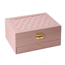 이중층 보석 저장 상자 진열장 큰 목걸이 반지 펀던트, 23x17x10.5cm, PU 가죽, 분홍색