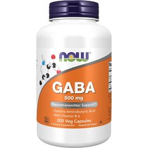 NOW Supplements GABA(감마-아미노부티르산) 500 mg ＋ B-6 천연 신경 전달 물질＊ 200 식물성 캡슐, 100 Count [Pack of 1]
