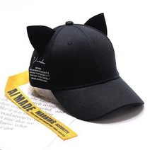 캣폴 베란다펫도어 원목캣타워 캣타워DIY 벨벳 고양이 귀 야구 모자 귀여운 긴 스트랩 캡 여성 봄/여름 스트리머 남성 펑크 디자이너, [01] adjustable, [01] black ear ribbon