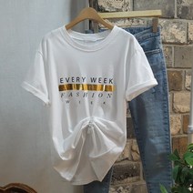 상상그이상 여성용 심플 호일바 금박 레터링 반팔 티셔츠