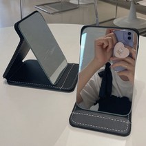 낭만라운지 에르딘 접이식 휴대용 탁상 거울, 블랙초소형14*9.5cm