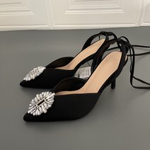 크리스탈 보석 뮬 샌들 슬링백 여성 구두 키튼힐 High heel sandals 9A578